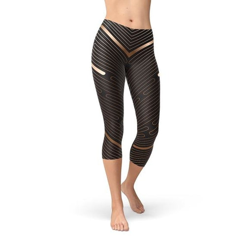 Womens Striped Lines Sports Brown Capri Leggings Clarke Vibe Store