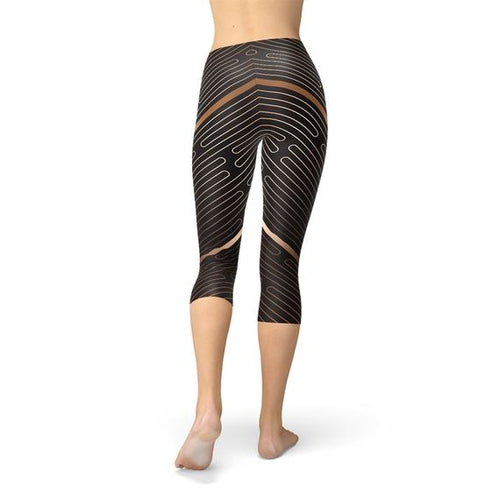 Womens Striped Lines Sports Brown Capri Leggings Clarke Vibe Store