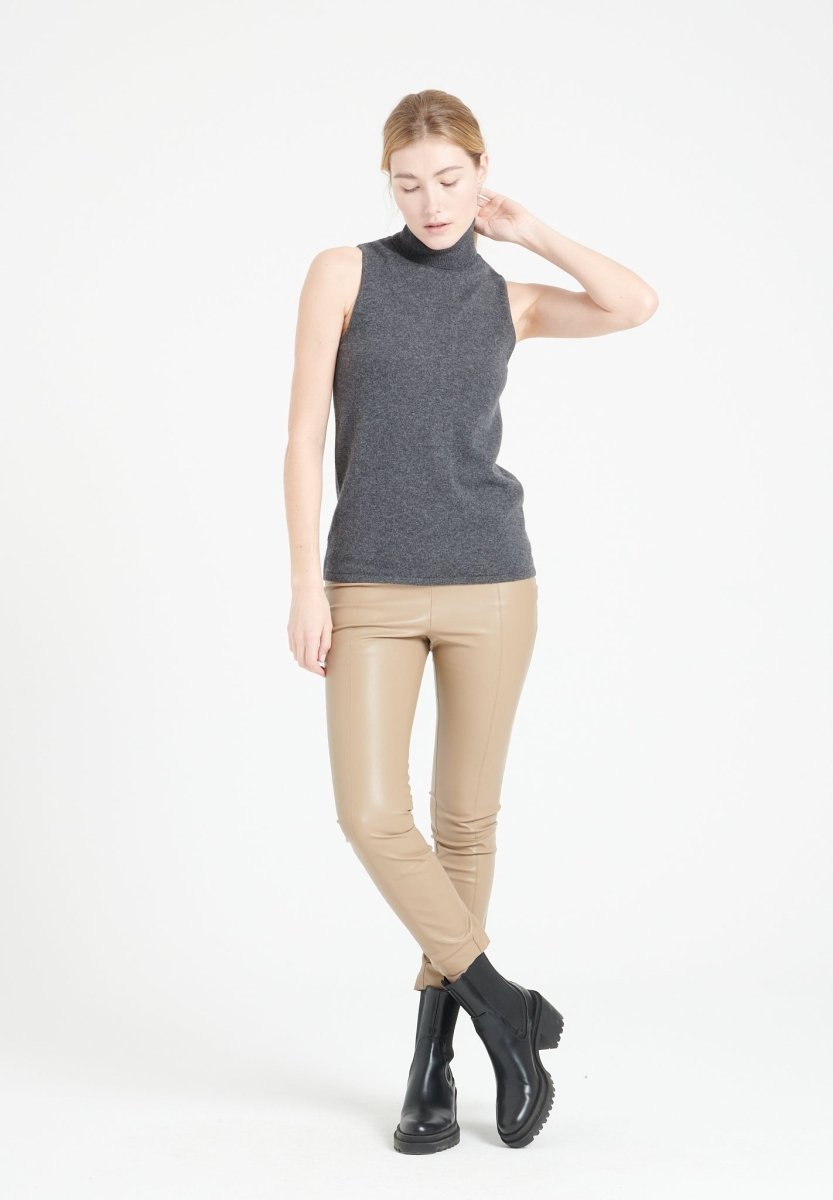 Pull col roulé sans manches femme en cachemire gris anthracite - LILLY 13 Studio Cashmere8