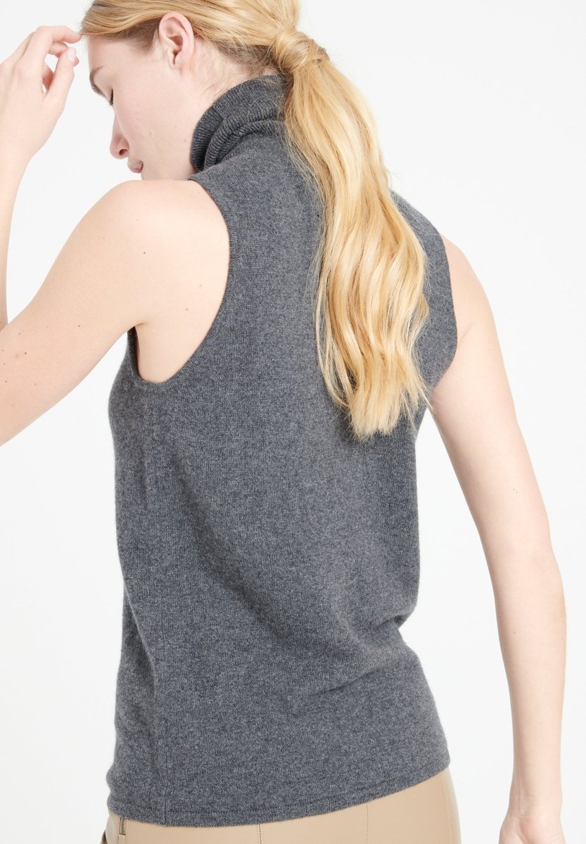 Pull col roulé sans manches femme en cachemire gris anthracite - LILLY 13 Studio Cashmere8