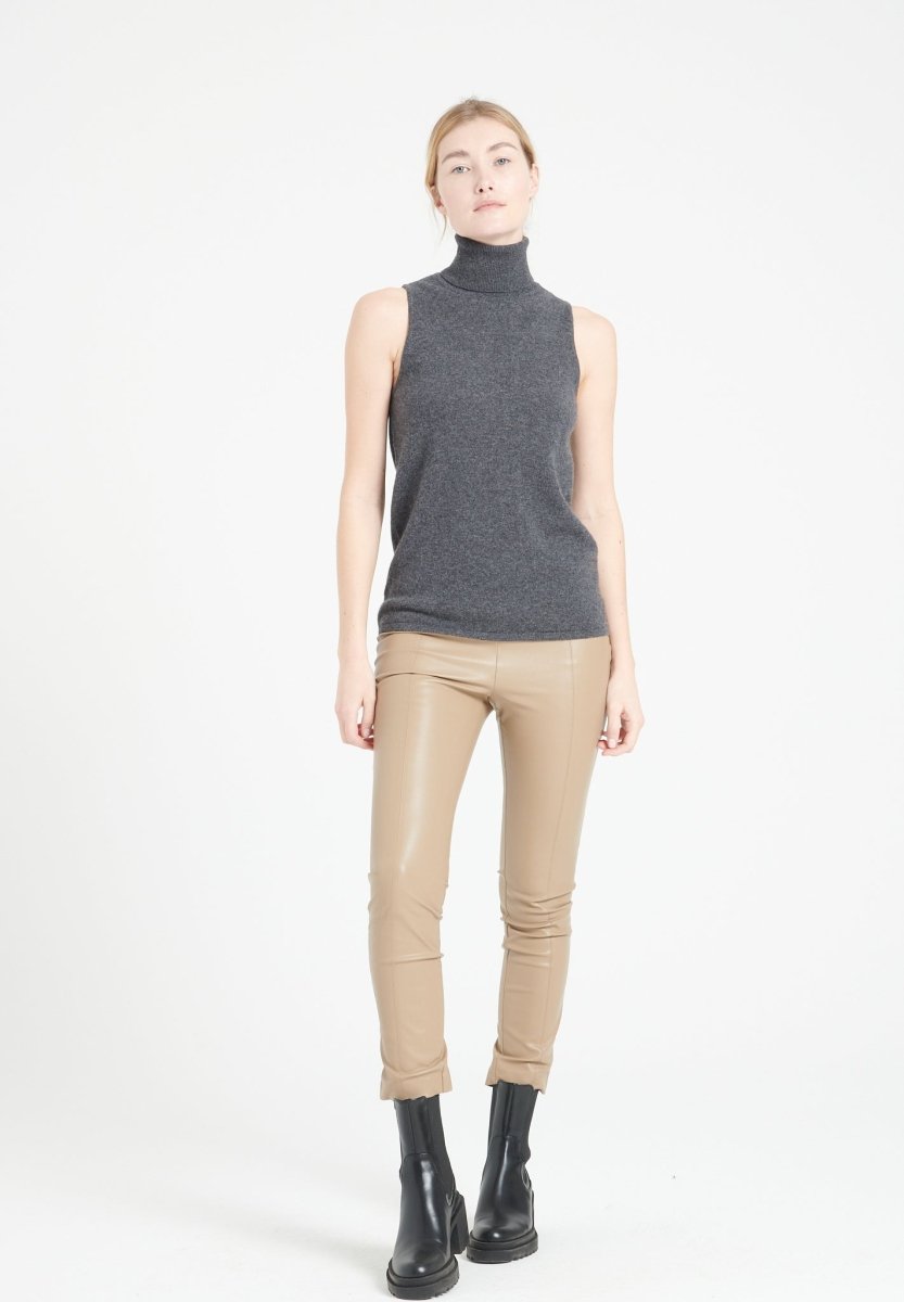 Pull col roulé sans manches femme en cachemire gris anthracite - LILLY 13 Studio Cashmere8