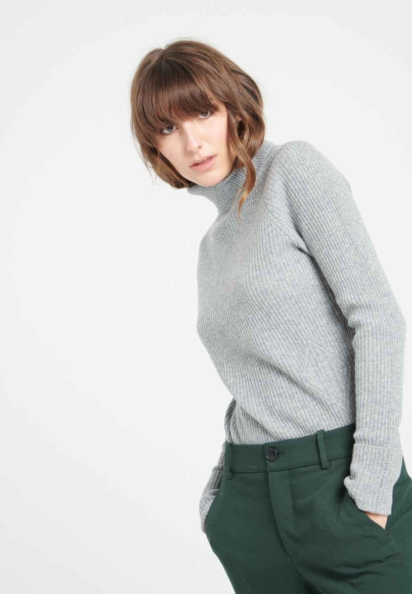 Pull col roulé femme en cachemire gris clair - MIA 5 Studio Cashmere8