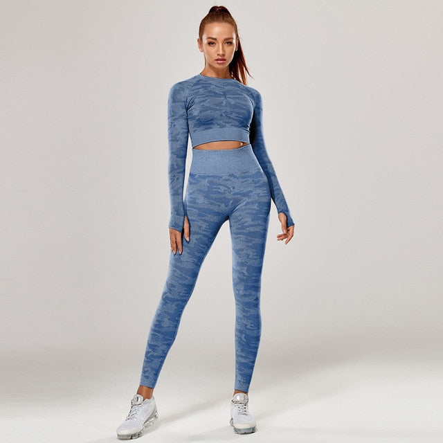 Yoga Set 2 Piece Sport Outfits Gym Activewear Long Sleeve Crop Top + Yoga Pants Running Leggings Suits Workout Tracksuits Vimost Shop