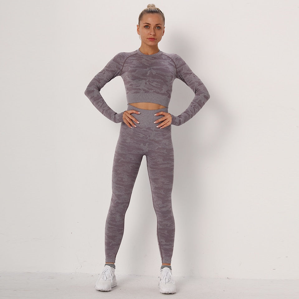 Yoga Set 2 Piece Sport Outfits Gym Activewear Long Sleeve Crop Top + Yoga Pants Running Leggings Suits Workout Tracksuits Vimost Shop